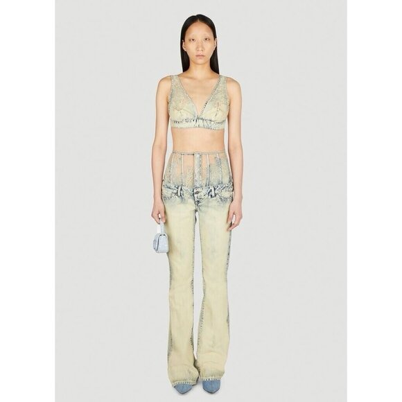 Diesel 1969 D-Ebbey-Fsc 068GP Jeans Slim Ivory W 24 Denim Corset Lace Bootcut - Picture 1 of 16